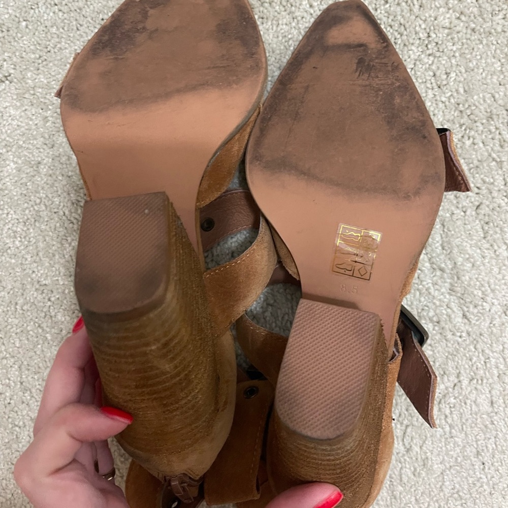 Free People Tan Suede Buckle Heels - Picture 3 of 3